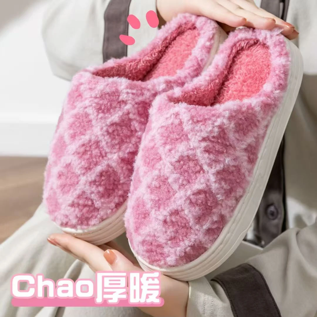 2024新款菠萝格棉拖鞋情侣冬季居家室内外穿保暖毛绒棉拖鞋TG