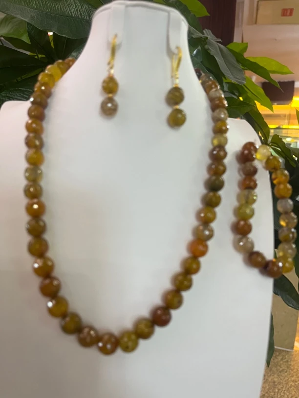 非金属莫桑石耳饰 爱祖银项链长款时尚手工黄色百搭彩色饰品配饰