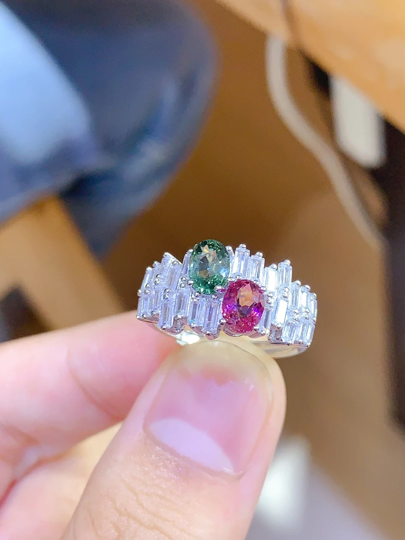 天然撞色碧玺戒指开口戒