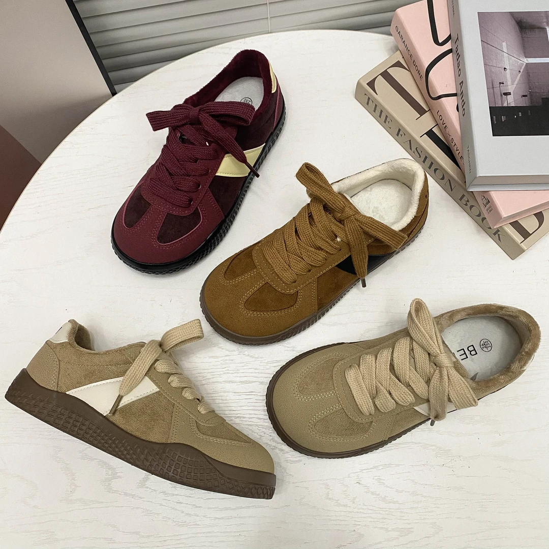 希玥 女鞋2025冬季新款爆款加绒德训时尚百搭女鞋德训鞋舒适百搭