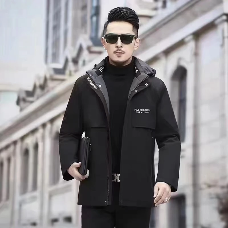 雷锋男士时尚休闲百搭冬季派克服中长款连帽商务