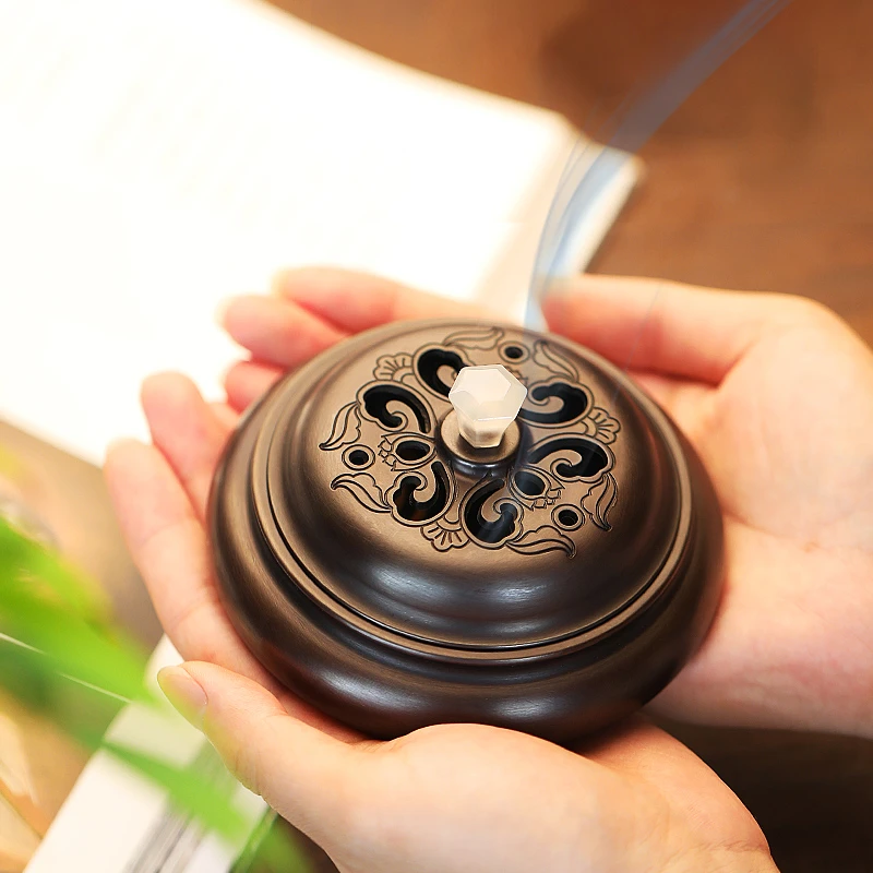 撩云纯紫铜香炉檀沉香薰香炉家用盘香炉香篆炉室内茶道铜香炉摆件