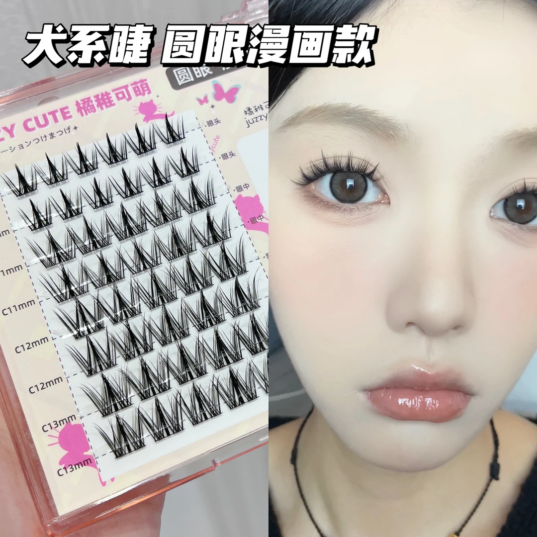 橘稚可萌犬系假圆眼款狗狗眼自然上镜款浓密卷翘单簇漫画款睫毛