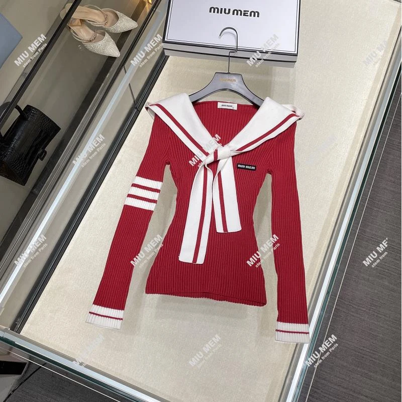 25秋冬新款学院风减龄海军领撞色系带长袖针织修身纯欲毛衣DY5563