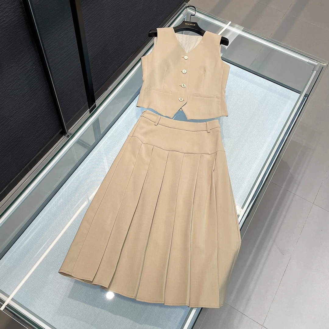 单排扣无袖西装套装马甲背心上衣+半身裙两件套DY3689