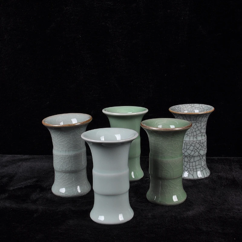 逸云青瓷水培花插香道工具瓶六君子茶桶花觚中式桌面装饰摆件瓶