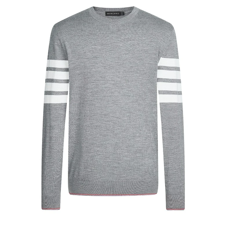 MANGANO秋冬新款条纹羊毛衫时尚舒适圆领纯羊毛针织衫潮2228263