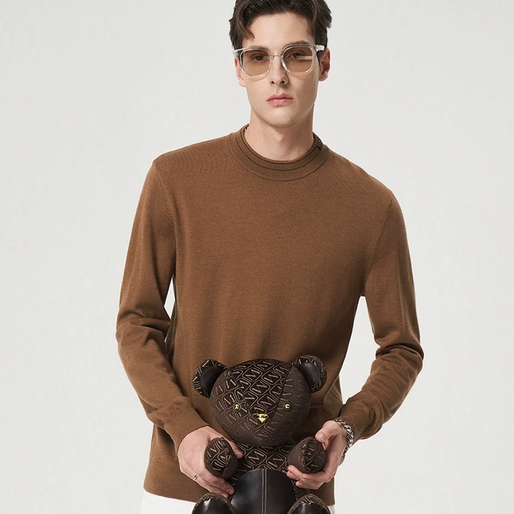 MANGANO男士秋冬提花罗纹圆领长袖针织衫纯色休闲打底衫  7248206