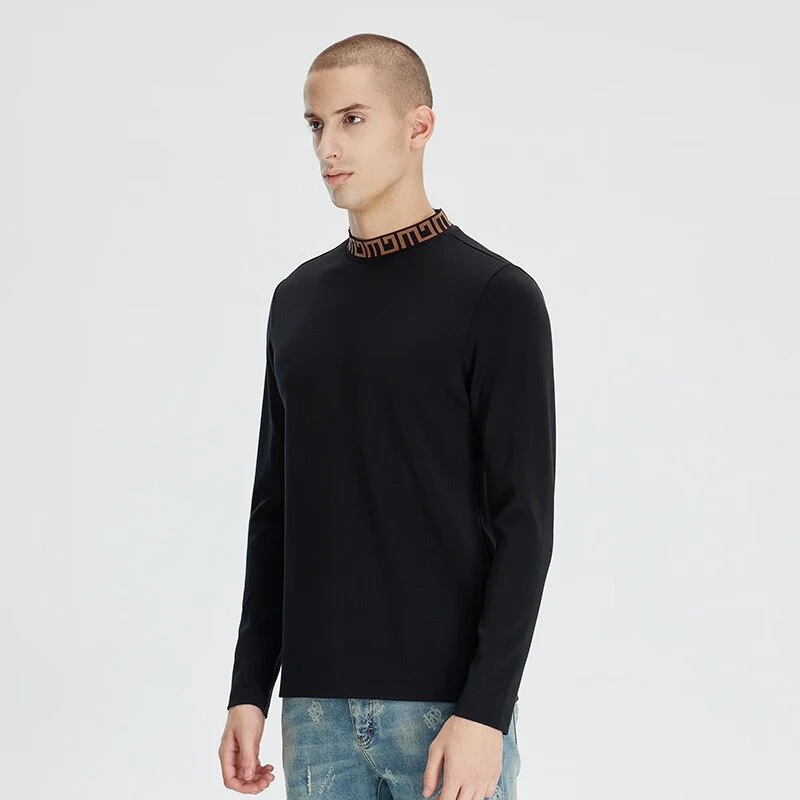 MANGANO秋季服饰长袖恤新款时尚半高领撞色长袖百搭恤男 2211055