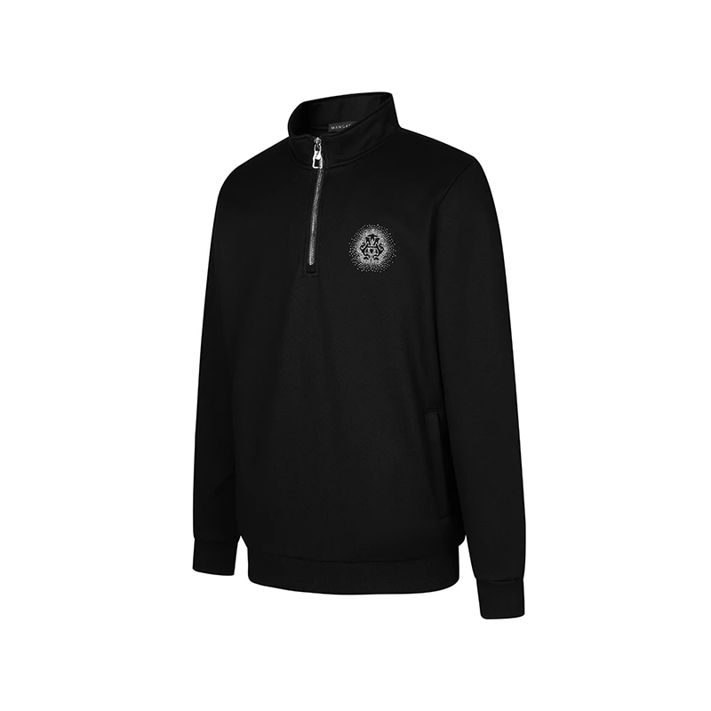 MANGANO时尚秋冬品牌logo烫钻立领半拉链卫衣男百搭男潮9212522