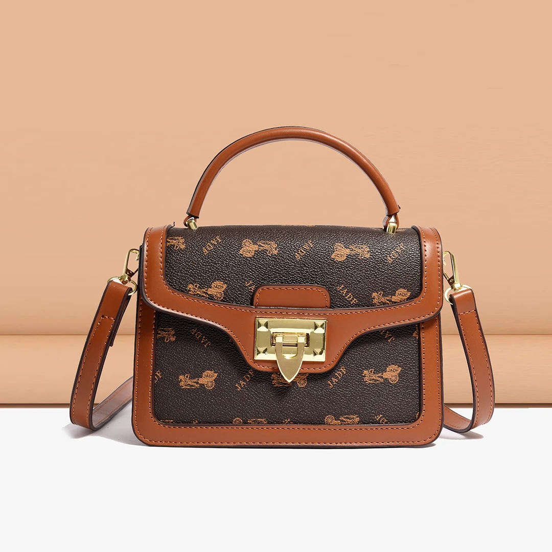 【栢妮袋鼠】轻奢时尚复古手提锁扣小方包女士2024新款百搭斜挎包包