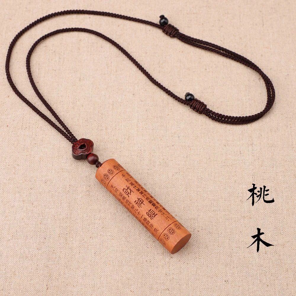 非金属木质项链 桃木雕刻吊坠百搭复古毛衣链长款棉麻衣服民族风