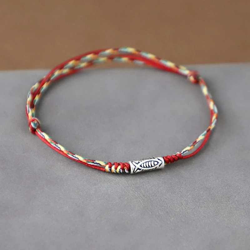 925银布艺手链 锦鲤附体 纯银小鱼红绳男女百搭手绳上岸考研礼物