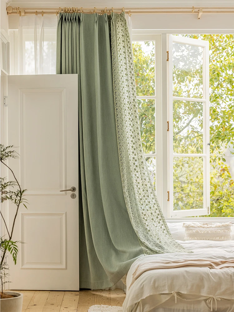 新款森系抹茶窗帘卧室遮光刺绣纱客厅日系简约轻奢加厚定制小清新