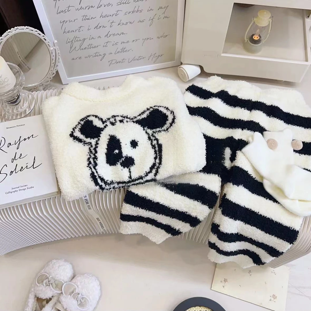 软绵绵儿童睡衣女童家居服套装宝宝半边绒两件套秋冬