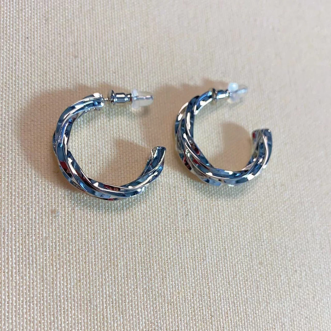 铜合金耳饰 气质时尚百搭编织小众简约银色圈圈轻奢个性经典耳环