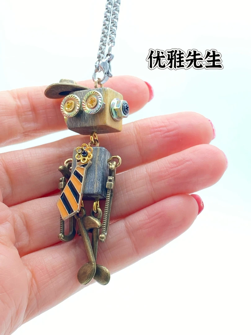 钛钢项链 原创设计感手作朋克机器人项链/挂件男女同款潮玩伴手礼