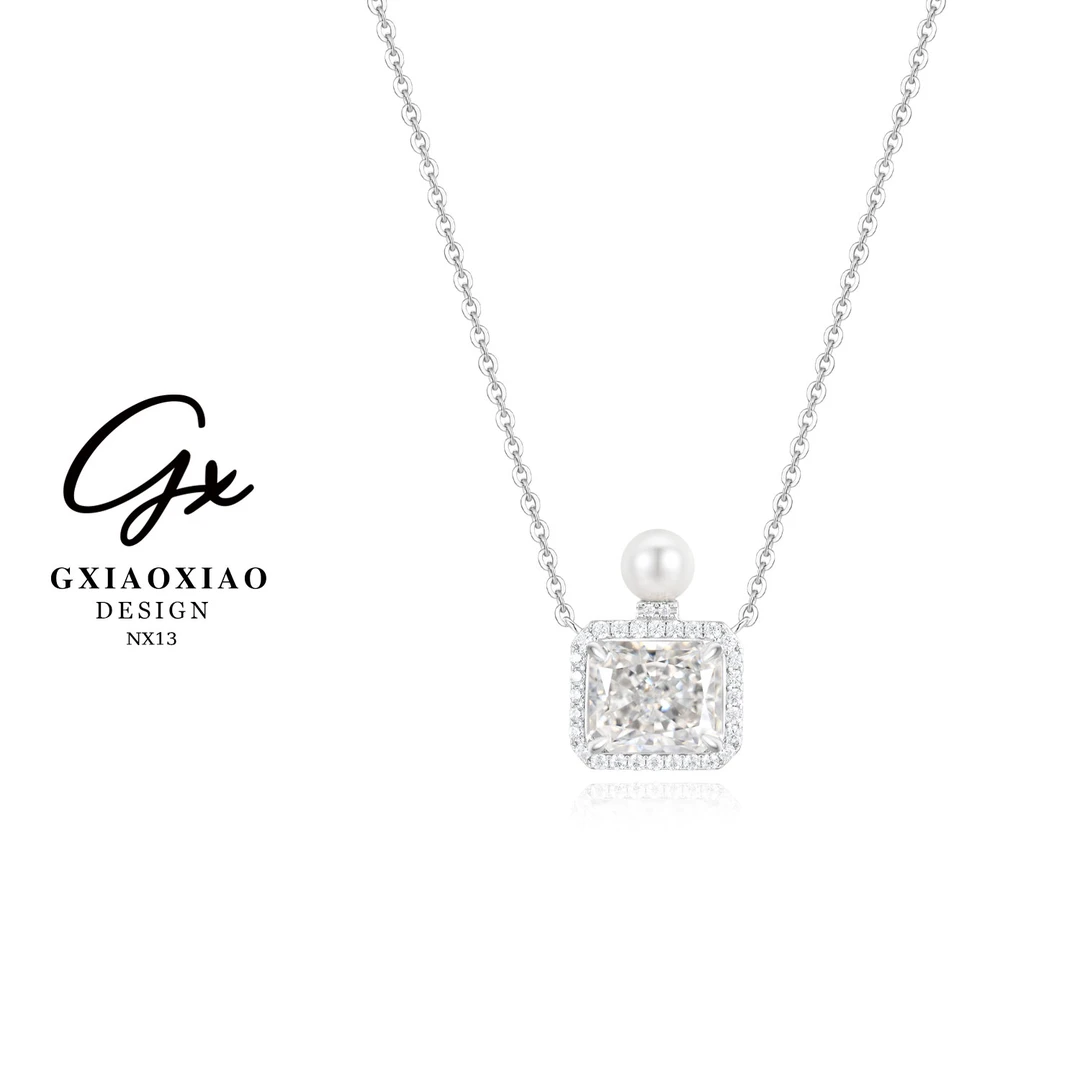 坠链均925银合成锆石 【香水方糖】轻奢高级情人节香水瓶银项链NX13