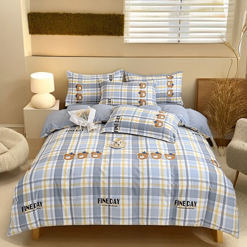 秋冬季纯棉四件套ins小清新加厚磨毛工艺纯棉棉床单被套床上用品