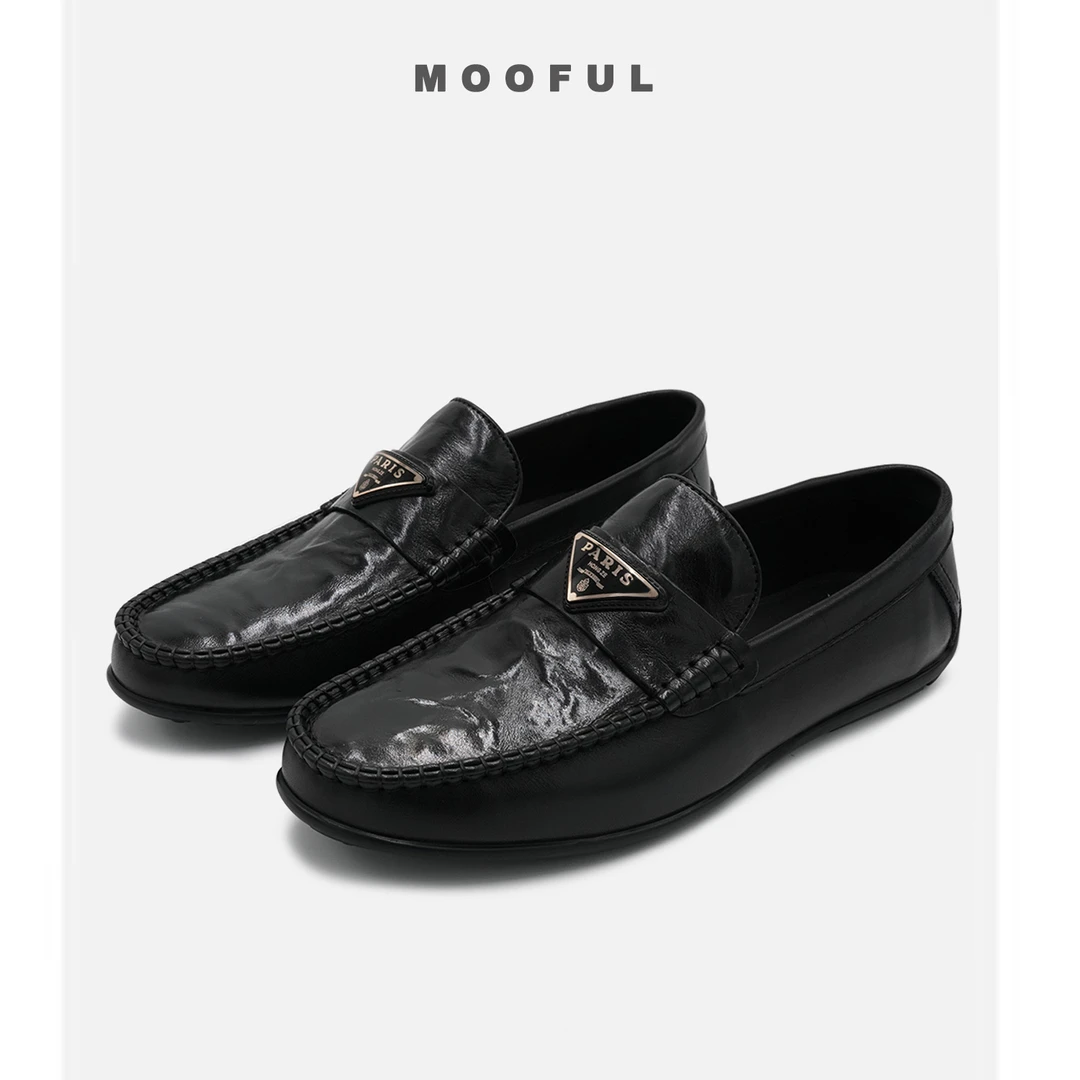 「手抓皮」MOOFUL牟夫轻奢三角扣商务一脚蹬夏季豆豆鞋9W126-A1