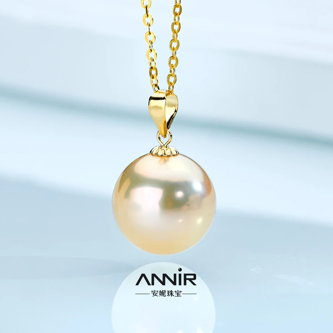 “日出”(升级)正圆珍珠18K金吊坠 12-13mm 1990H00DY(S925银链)