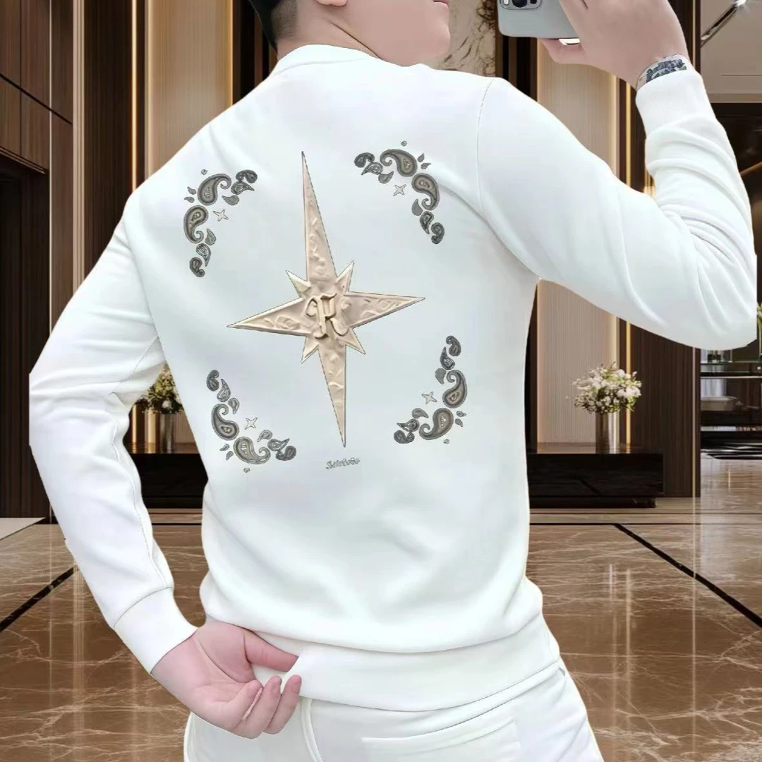 个性潮流重磅圆领卫衣痞帅街头宽松休闲秋季印花时尚男士潮流卫衣