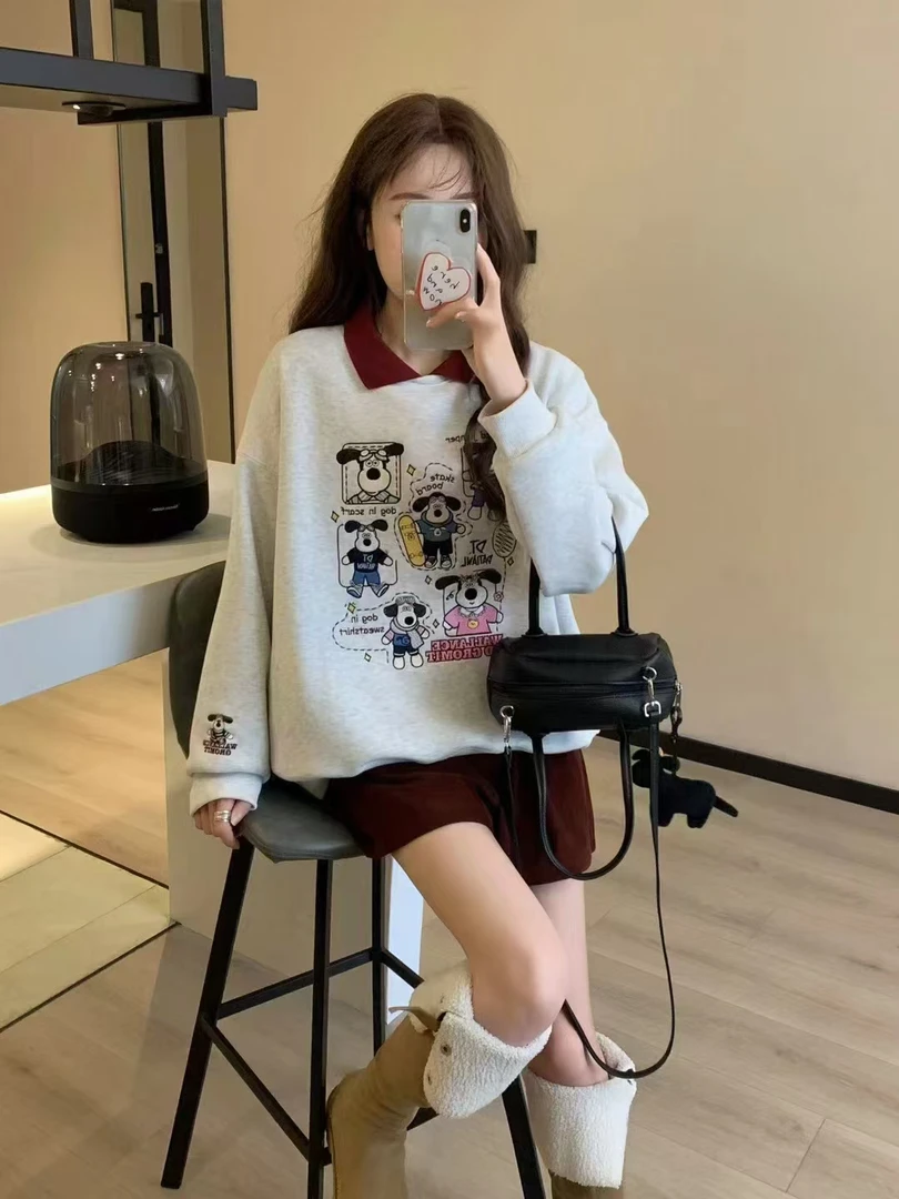 【纸袋家】大田加绒掌门狗POLO领子卫衣重工刺绣休闲韩版卡通