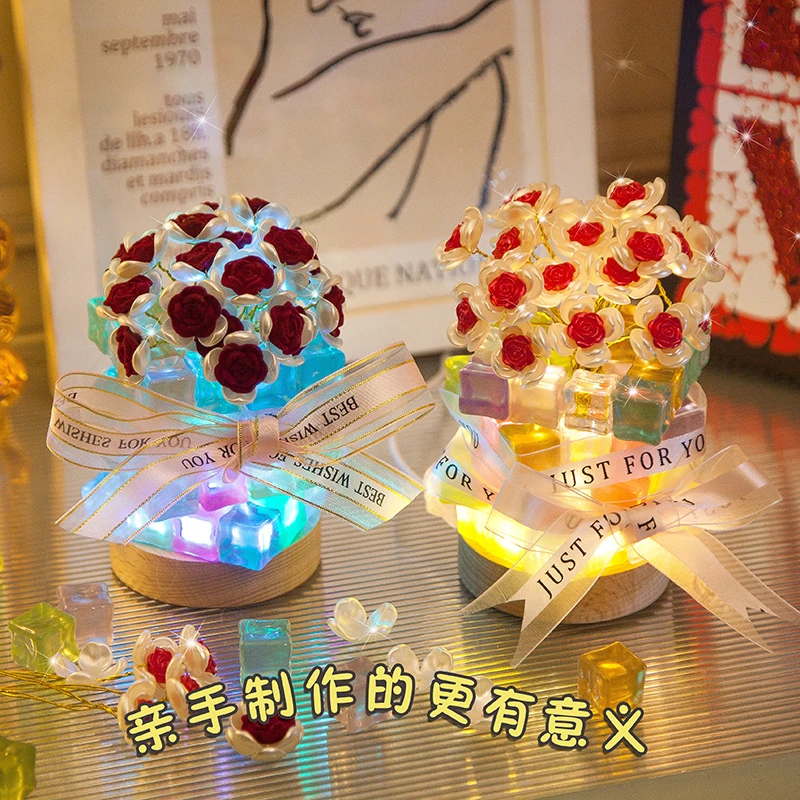520手工制作DIY玫瑰花海小夜灯创意送女友闺蜜生日礼物全套材料包