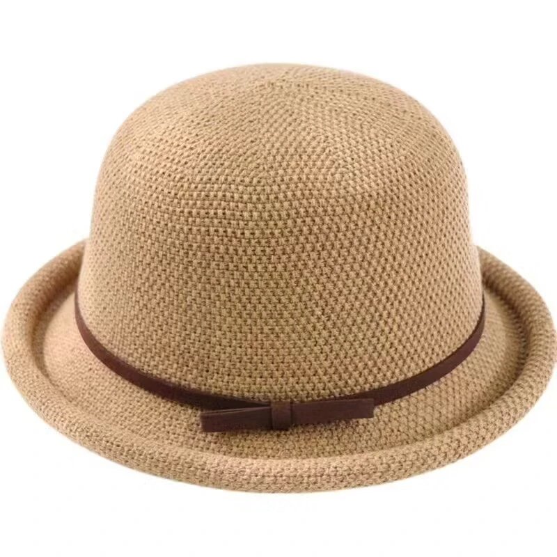 春夏百搭时尚编织复古网眼女士草帽-5208优雅夏天草编帽子弯檐