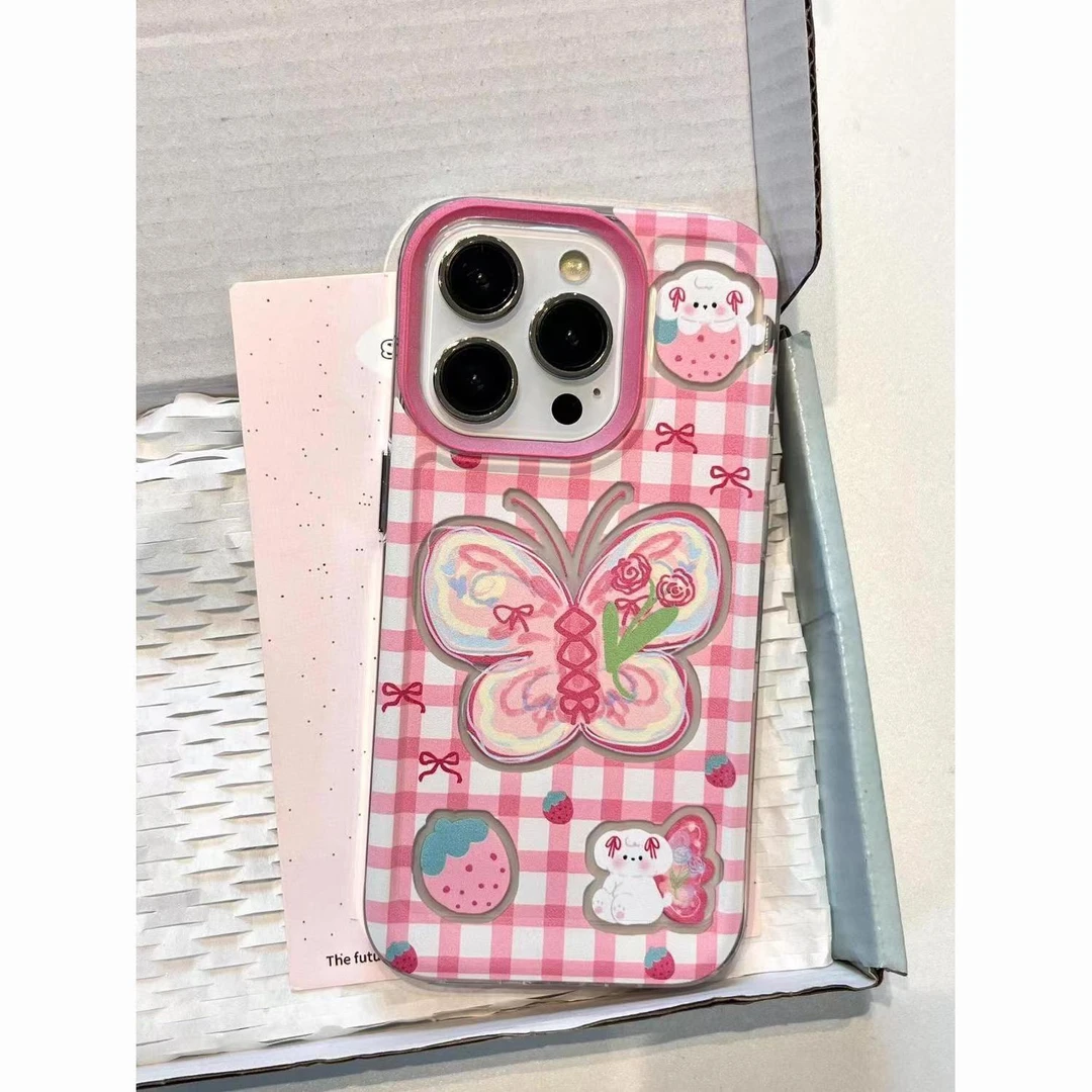 春日格纹蝴蝶小狗15/14/13promax手机壳12promax软壳xr/xsmax防摔