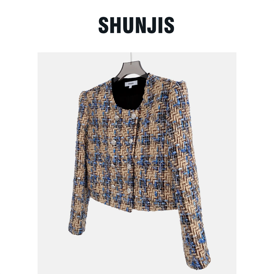 MEIPEI 千鸟格粗花呢蔚蓝香风外套23072236