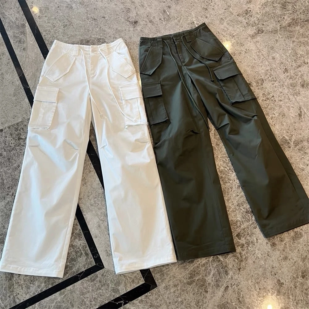 LANLAN 慵懒细带洗低腰水棉直筒工装裤 855