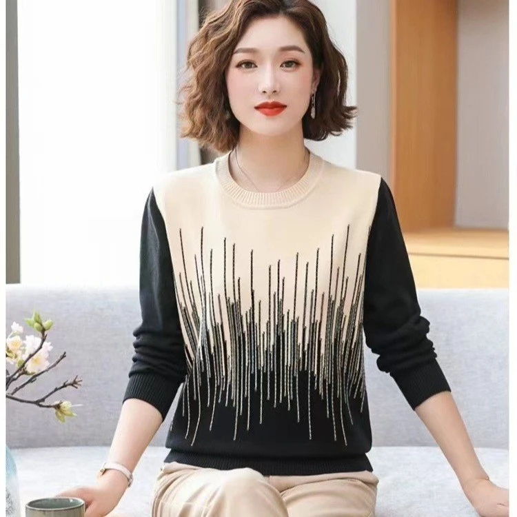 妈妈秋装气质毛衣50岁时尚打底小衫宽松春秋中老年女装针织上衣服