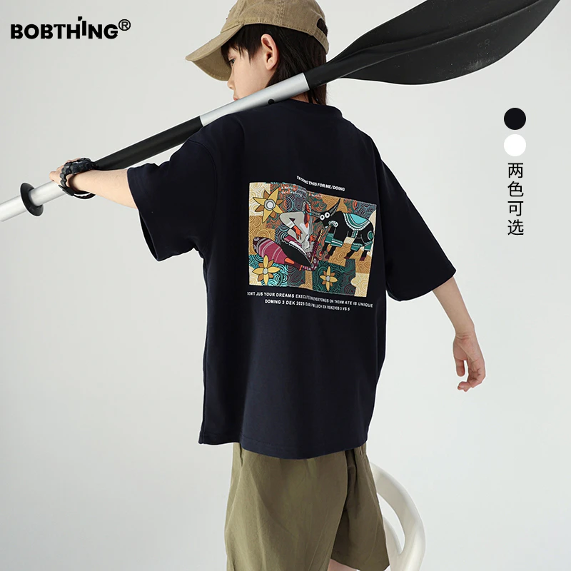 儿童民族风贴布短袖国潮t恤男童夏装2024新款半袖体恤潮童装上衣