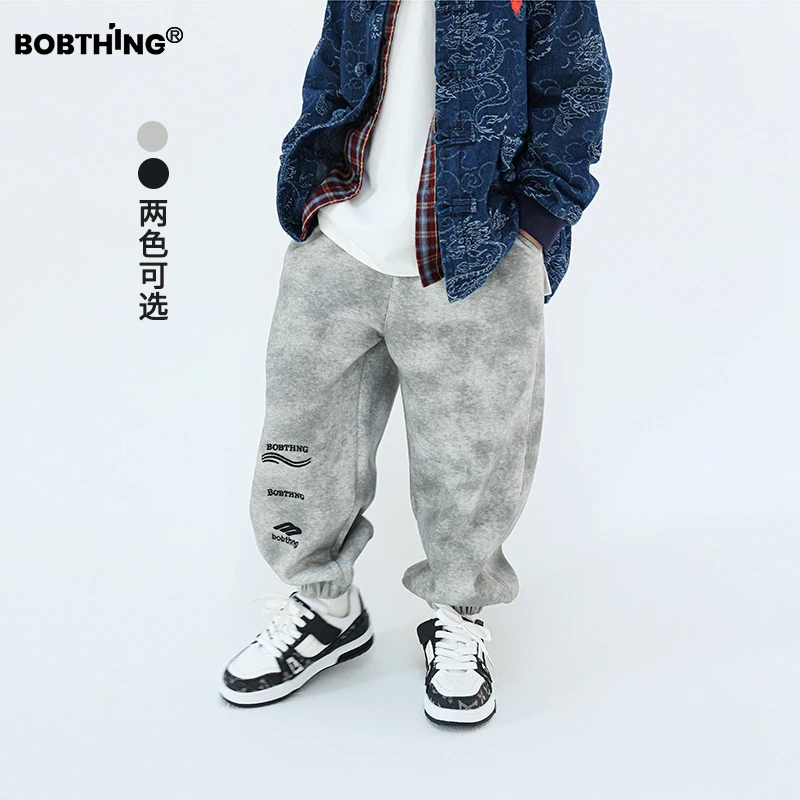 儿童刺绣logo运动裤2024新款男童春秋高街卫裤中大童装针织裤子潮