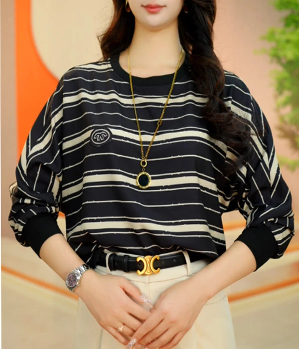 馨漫 简约减龄显瘦轻奢气质优雅时尚透气百搭双层长袖小衫