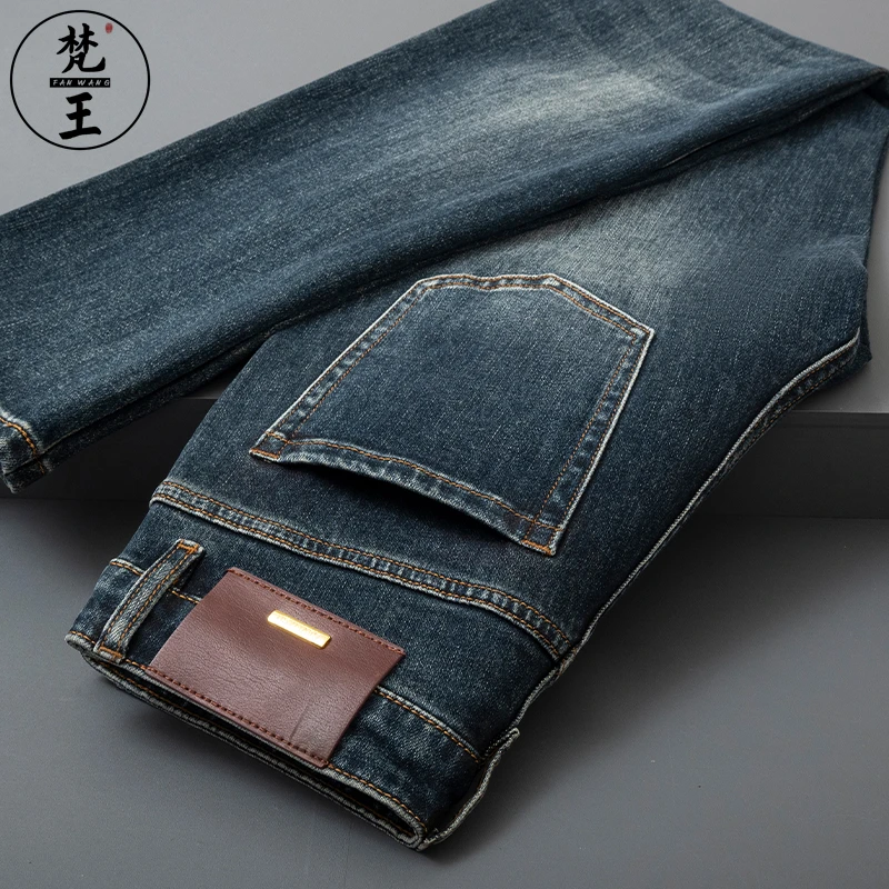 FANWANG/梵王秋冬新款高端轻奢欧版牛仔裤男修身小脚休闲百搭长裤