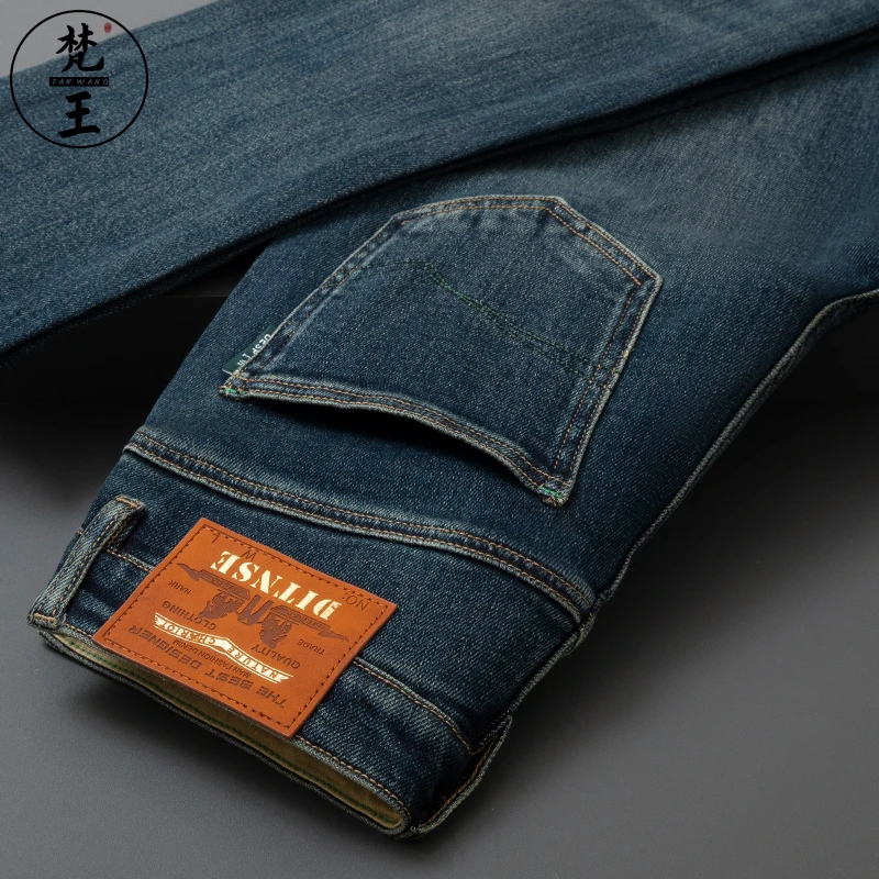 FANWANG/梵王秋冬轻奢欧版男士修身牛仔裤男小直筒弹力休闲长裤子