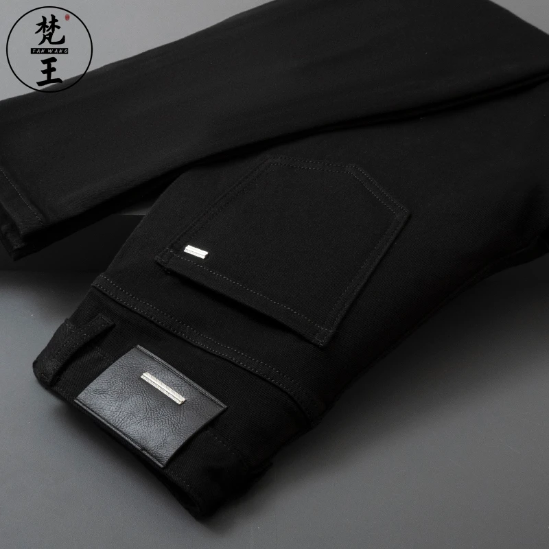 FANWANG/梵王秋冬高端轻奢纯黑牛仔裤男小直筒弹力休闲百搭长裤子