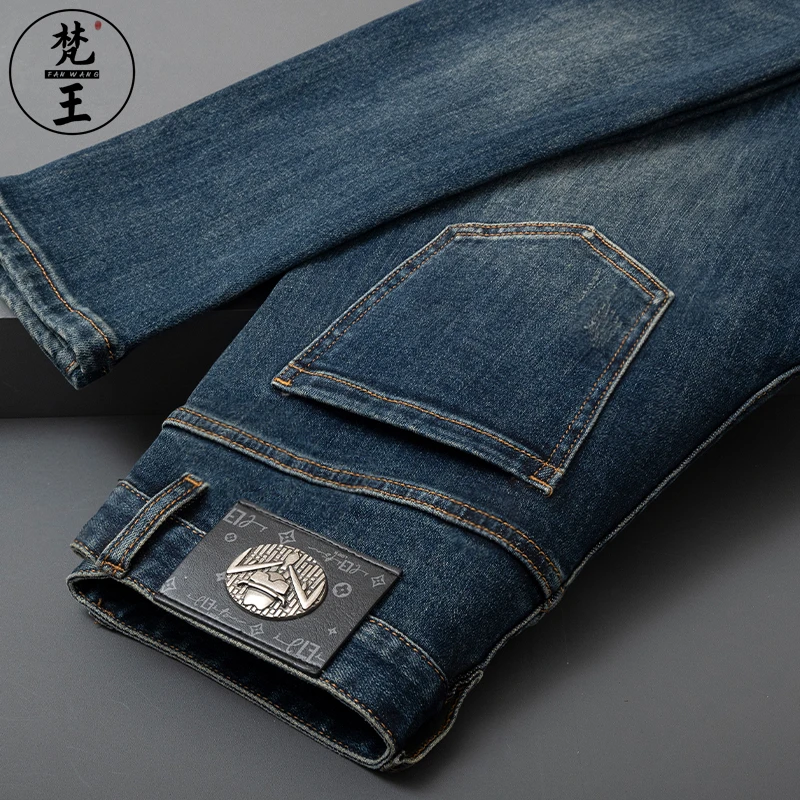 FANWANG/梵王秋冬高端欧货男士弹力牛仔裤修身小脚九分休闲长裤子