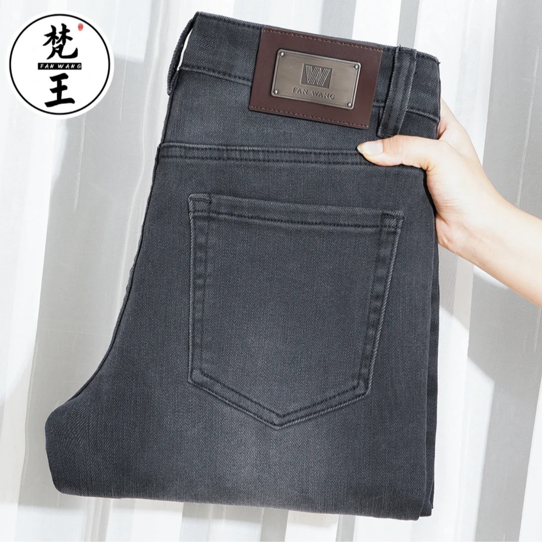 梵王春夏新款尼纳灰牛仔裤男修身弹力小直筒时尚灰色百搭长裤子