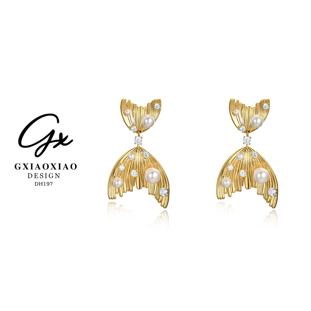G XIAOXIAO 镀K金 【美人鱼】气质小众轻奢耳环 DH197 DH198