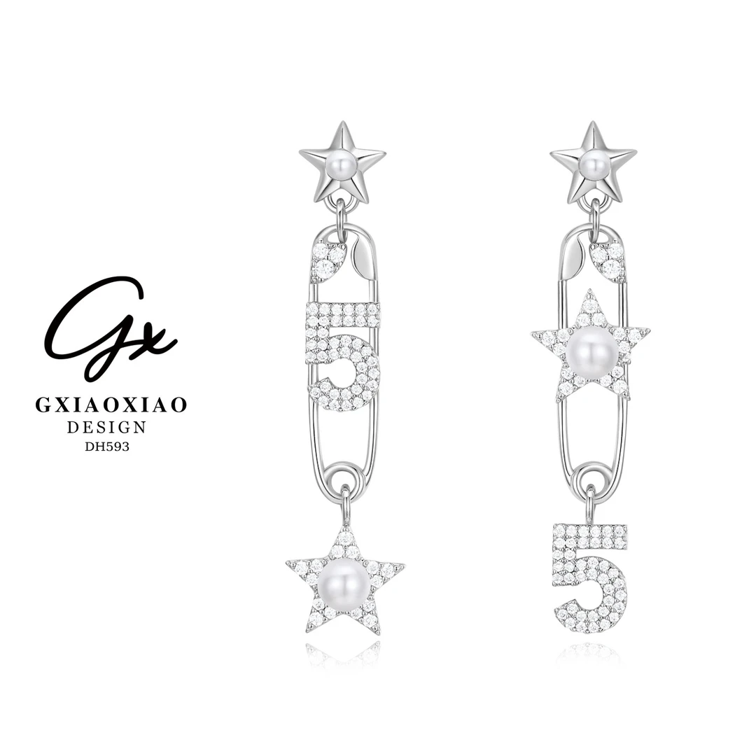 G XIAOXIAO 镀K金 高级设计师款百搭星星数字耳环 DH593