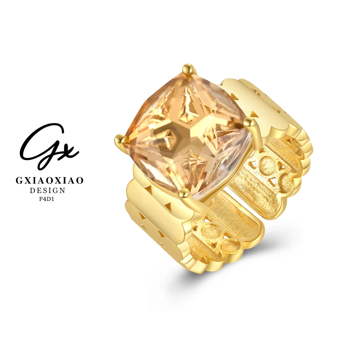 925银合成锆石戒指 GXX 镶嵌设计师黄色戒指女新款秋季 F4D1