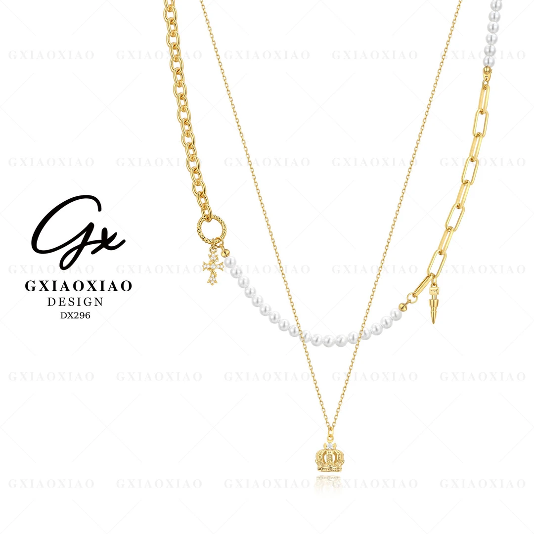 G XIAOXIAO 镀K金 高级轻奢设计感皇冠十字架项链 DX296