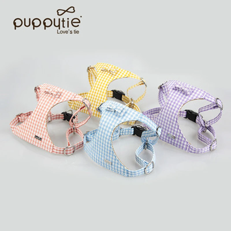 puppytie宠物牵引带胸背清新格子比熊泰迪小型犬背心护胸A013