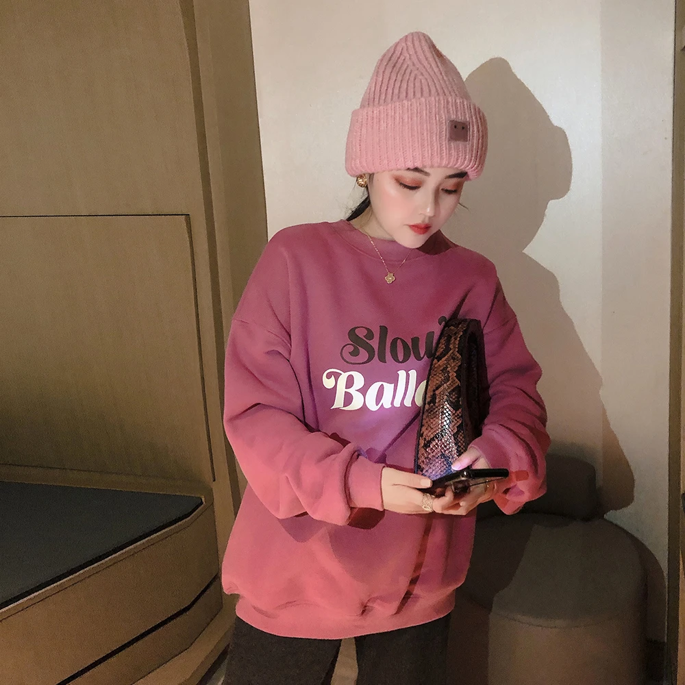 【卫衣7-9专属】2024新款圆领宽松女秋冬大版中长款显瘦遮肉印花潮