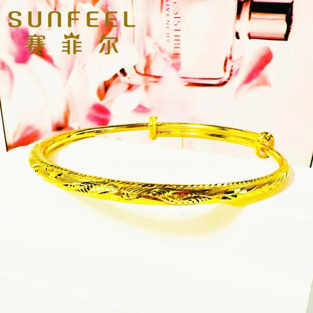 赛菲尔万足®足金黄金龙凤呈祥足金手镯大气镯子光圈圆