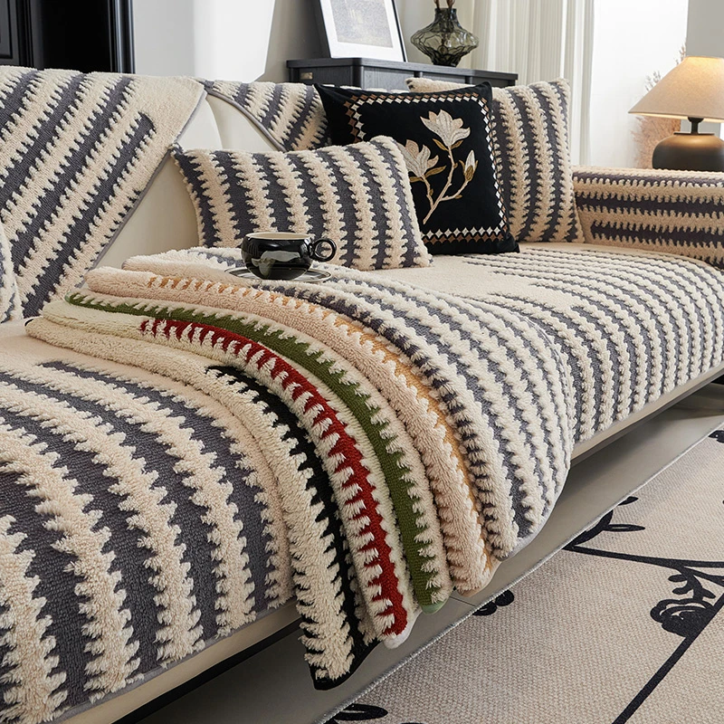 加厚保暖毛绒沙发垫秋冬季2024新款防滑直排坐垫子高级感沙发盖布