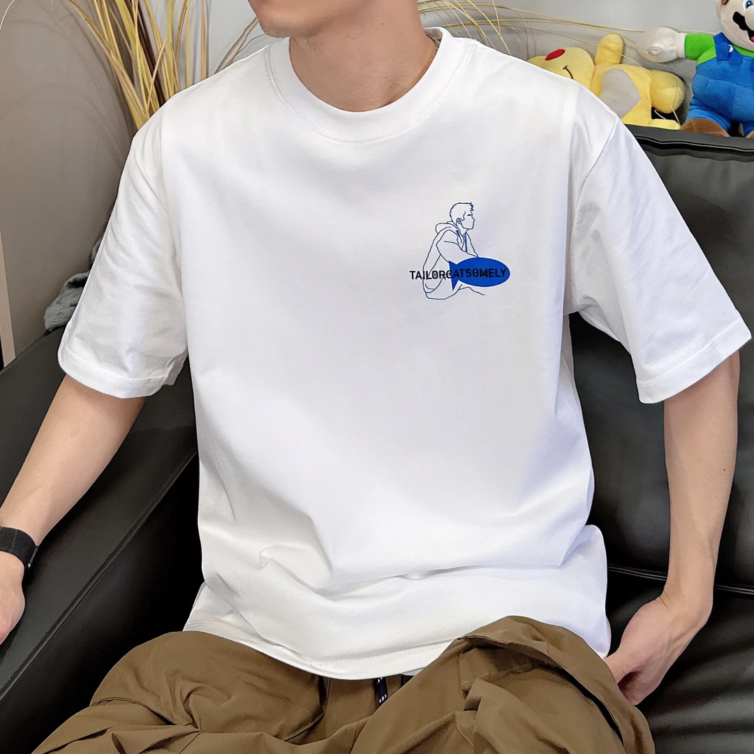 TAILORCAT原创卡通男孩270G夏季双纱纯棉男士insT恤宽松潮流短袖